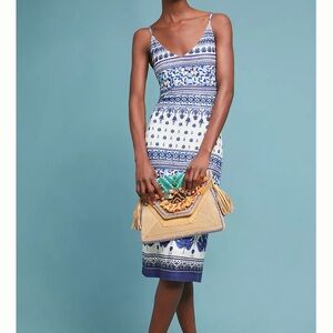 Farm Rio Tiled Slip Dress Blue White Coastal Euro Summer Anthropologie - Sz XXS